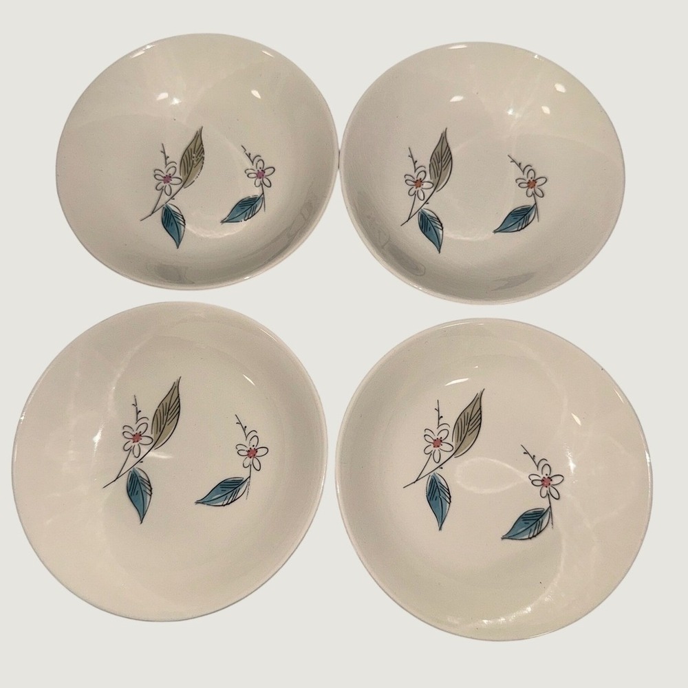 Vintage Salem Biscayne Small Bowls Set of 4 Mid Century Floral Pink Blue Cream